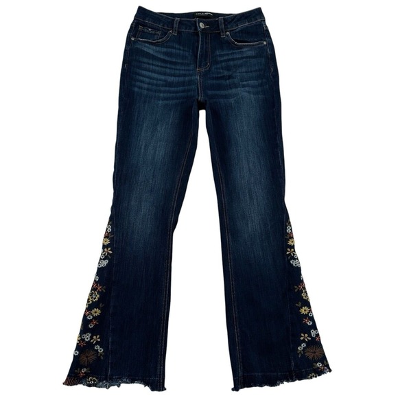 Ashley Mason Denim - Ashley Mason Women Size 7/28 Flare Jeans  Blue Floral Embroidery Hippie Boho Y2K